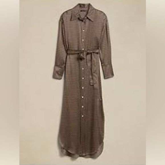 Banana Republic Muse Silk Maxi Shirt Dress Sz Small Geometric Print Long Sleeve - Picture 5 of 16